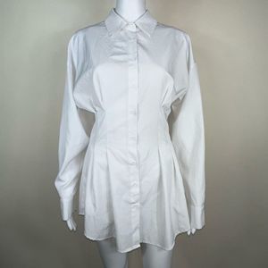 Cider Woman’s Double Pleated Back Button Down White Shirt Dress